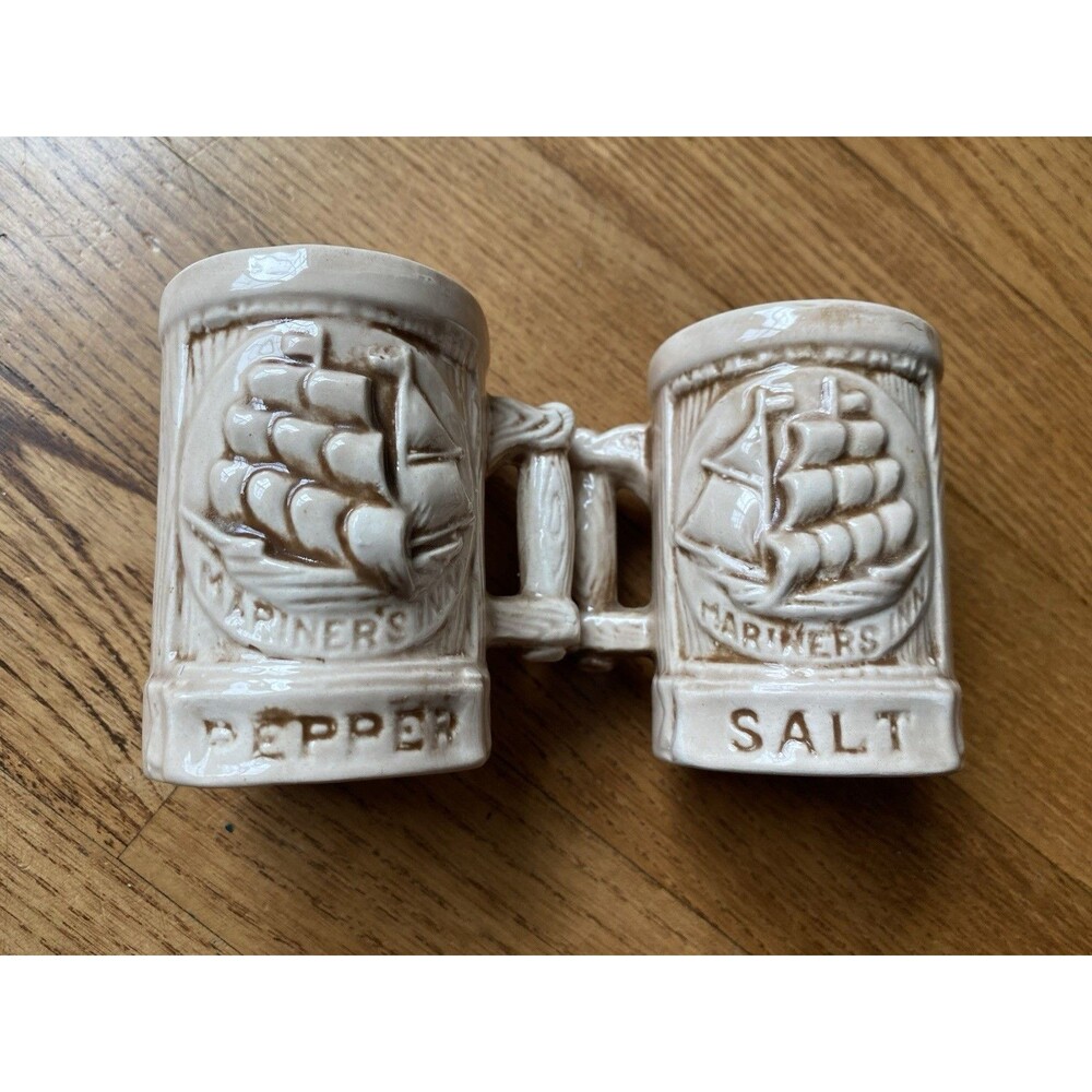 Vintage Napcoware Stein Salt Pepper Shakers Ships Nautical Mariner's Inn Mug